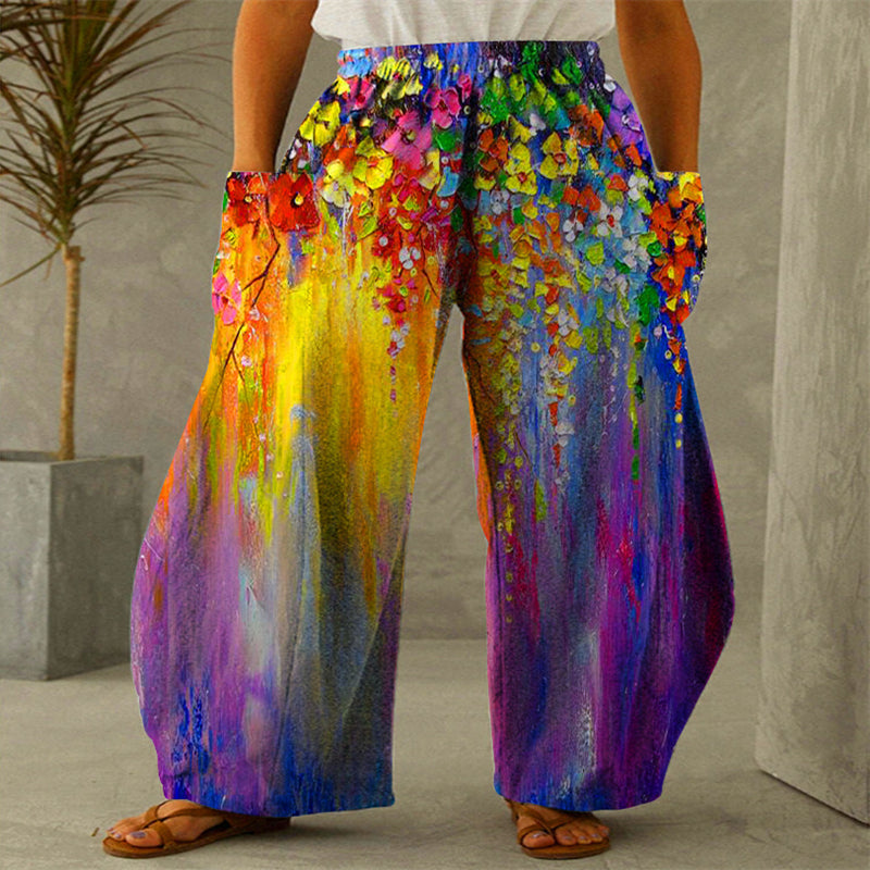 New Printed Wide-leg Pants Flower And Bird Loose Casual Wide-leg Trousers