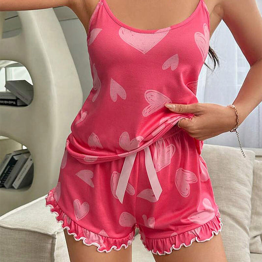 Womens Pink Heart And Butterfly Print Set