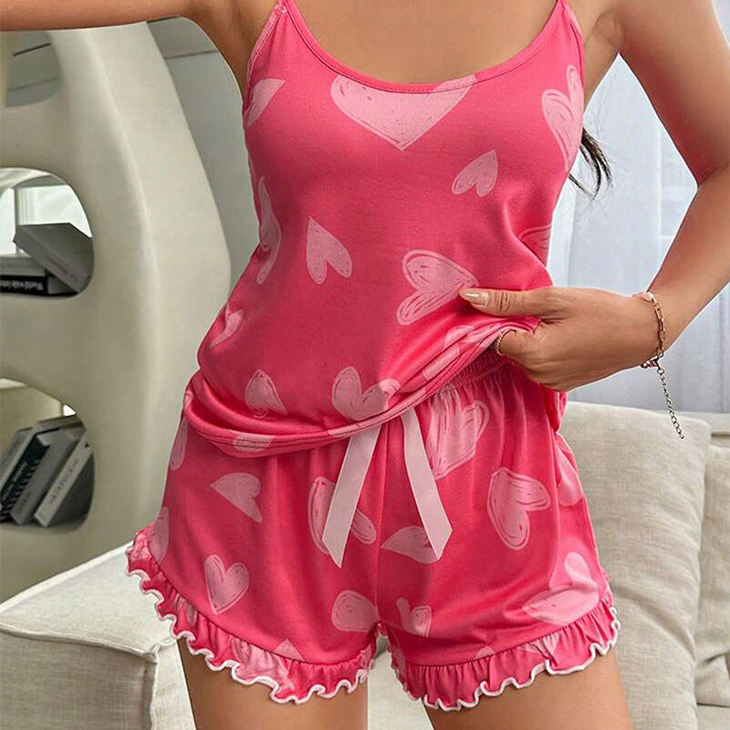 Womens Pink Heart And Butterfly Print Set