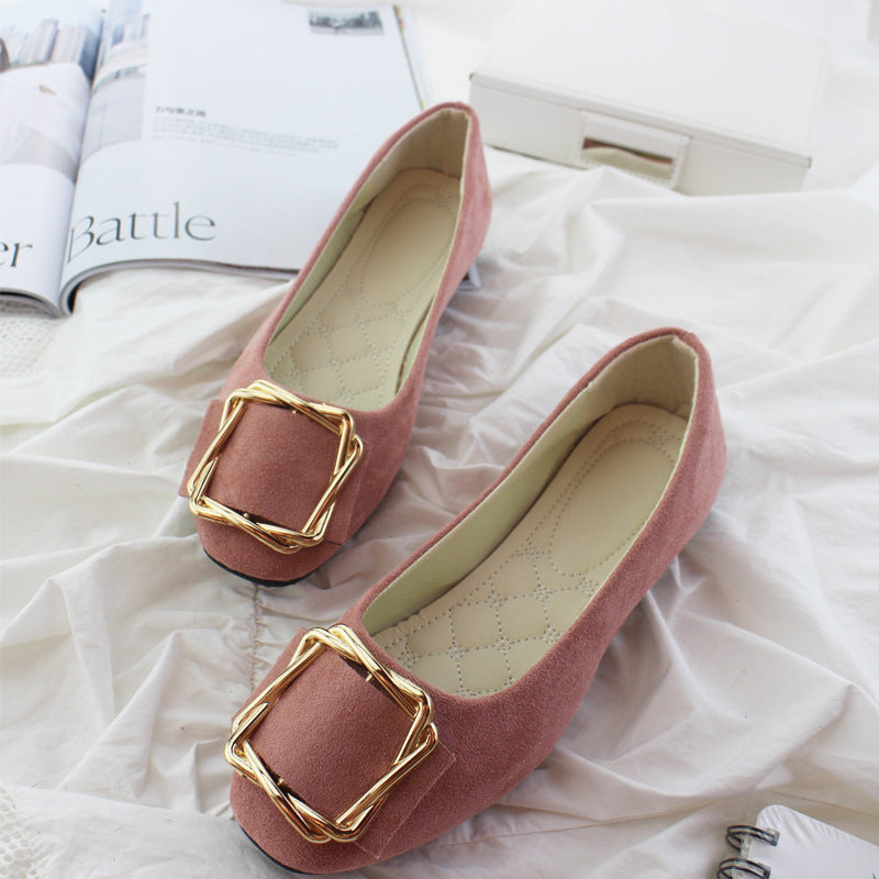 Toe Comfortable Large Size Square Buckle Flats Women's Shoes