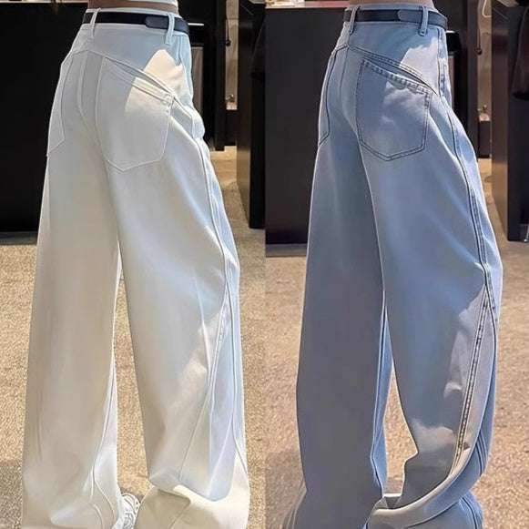Springautumn Ny Stil Hvide Lige Ben Jeans Til Store Kvinder