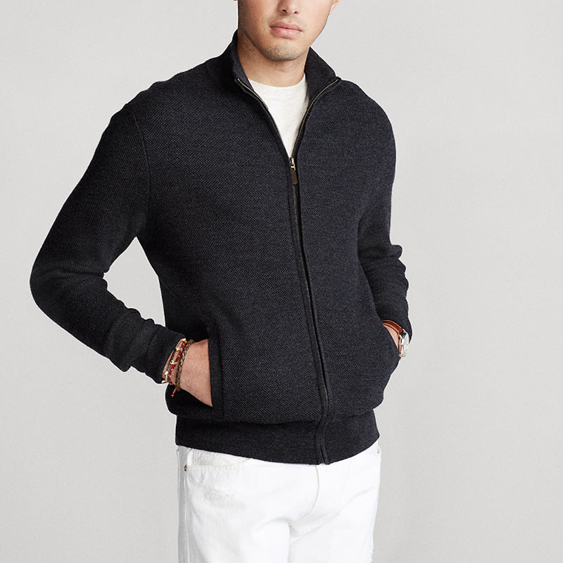 New Men's Cotton Turtleneck Zipper Sweater Winter Solid Color Slim Fit