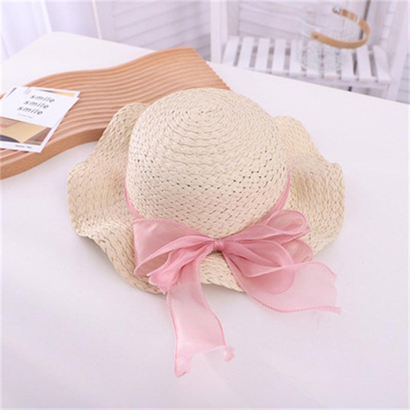 Children's Large Bow Sunshade Straw Hat