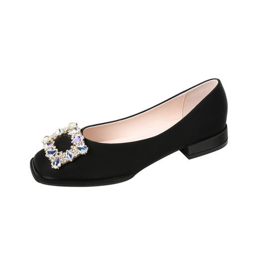 Women's Korean Style Slip-on Scoop Shoes Square Toe Low Heel