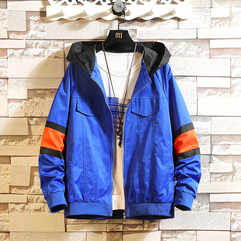 Workwear Hooded Jacket Men's Loose Plus Fat Plus Size Contrast Stitching Jacket