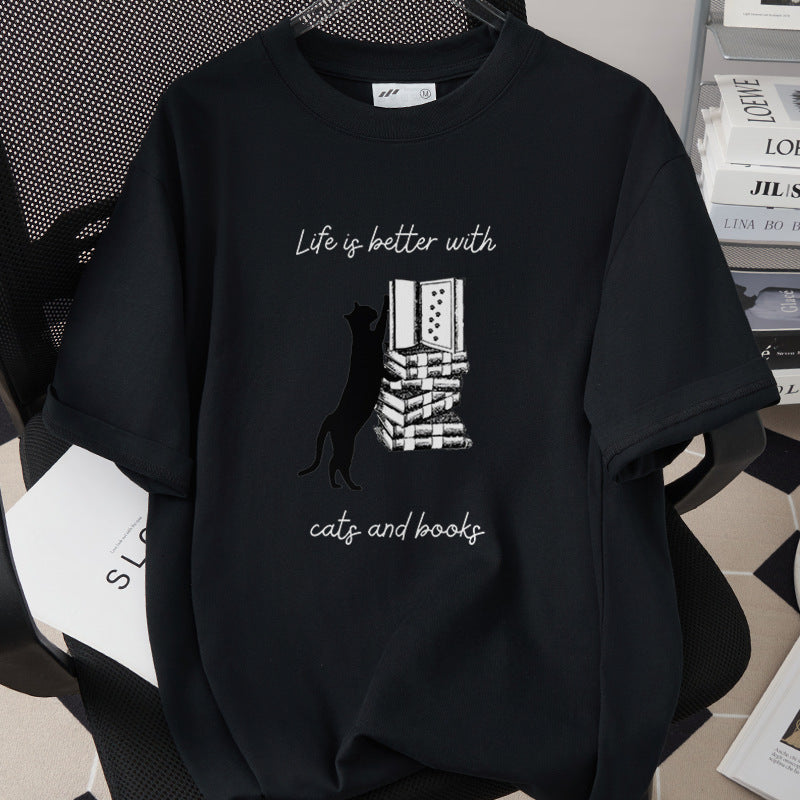 Cat-themed Creative Print T-shirt Simple And Trendy