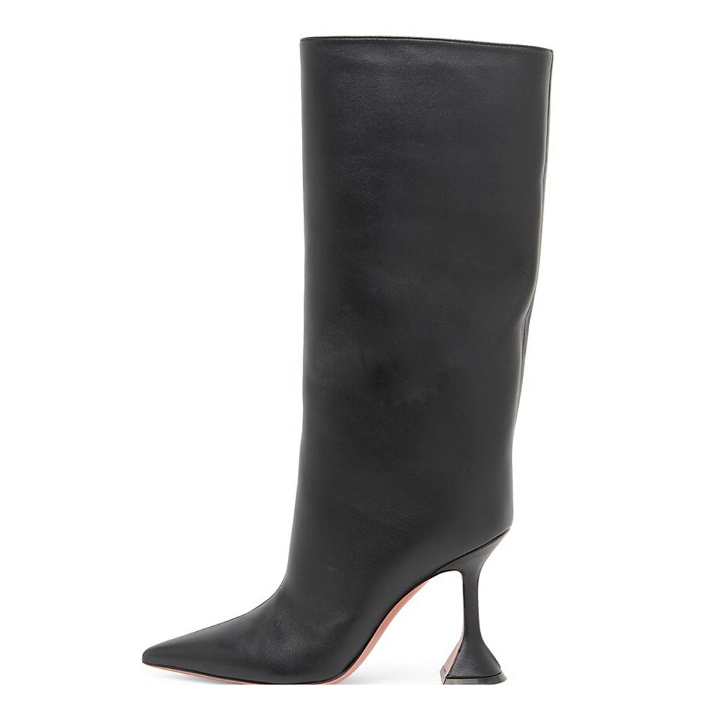 Simple Pointed Wine Cup Heel High Leg Boot