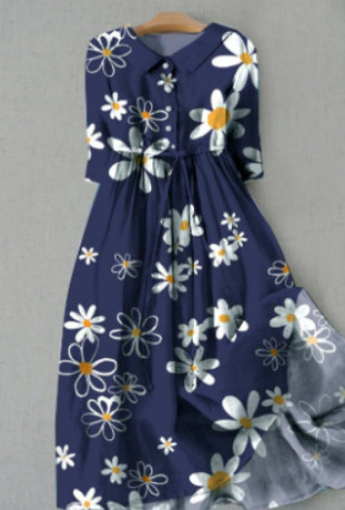 Womens Versatile Printed Casual Long Dress