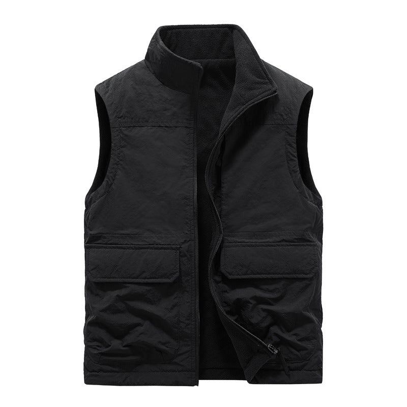 Men's Outdoor Double-sided Wear Velvet Vest Multi-pocket Leisure Cargo