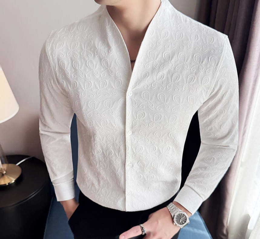 Chinese Style Stand Collar Striped Business Non-ironing High Quality Casual Shirt