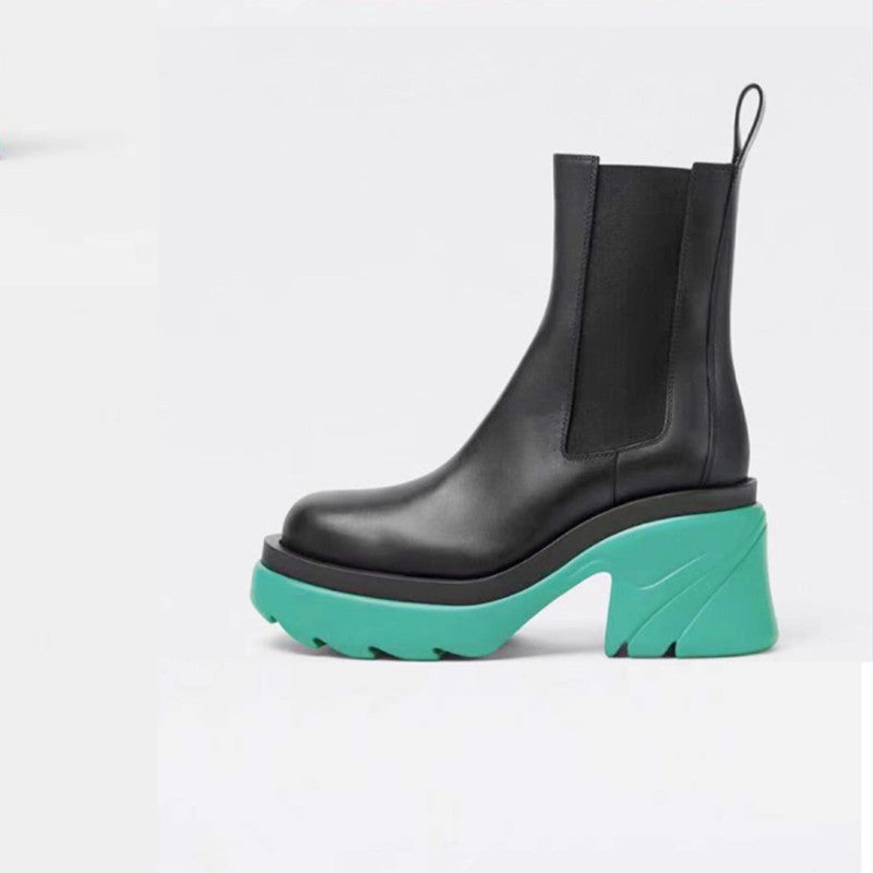 Short Boots Women's Thick Green Bottom Tube Cowhide