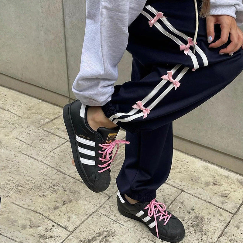 Street Fashion High Waist Straight Ankle Tied Casual Pants