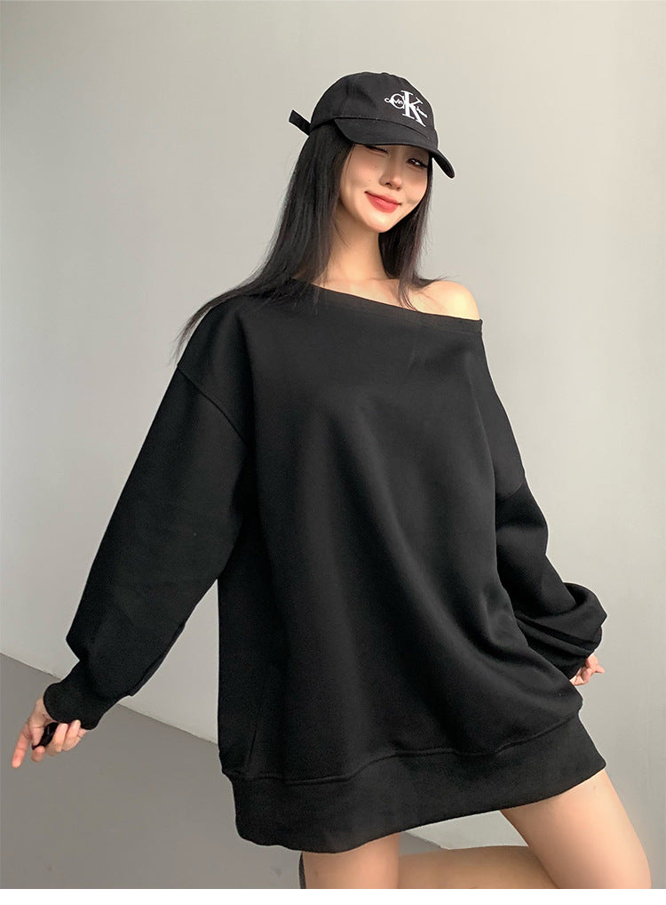Efterår og Vinter Amerikansk Sweater Kvinder Design Off-shoulder Løs Casual