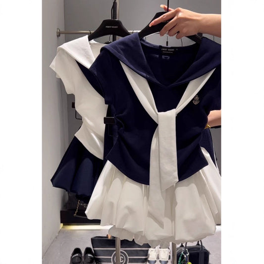 Fake Two-piece Shawl T-shirt And Skirt Fashion Set