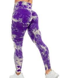 Women's Tie-dye Printed High Waist Seamless Peach Yoga Tight Trousers
