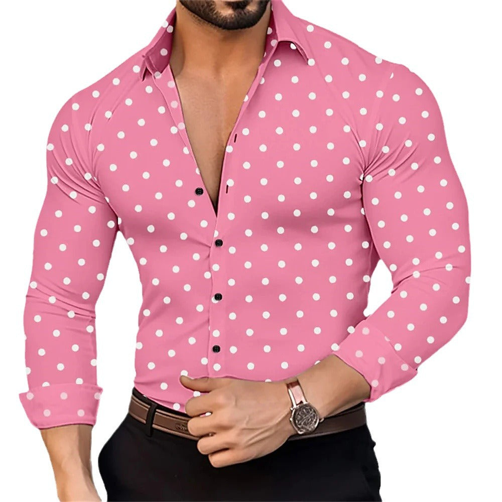 Polka-dot Loose-fitting Long Sleeve Printed Shirt