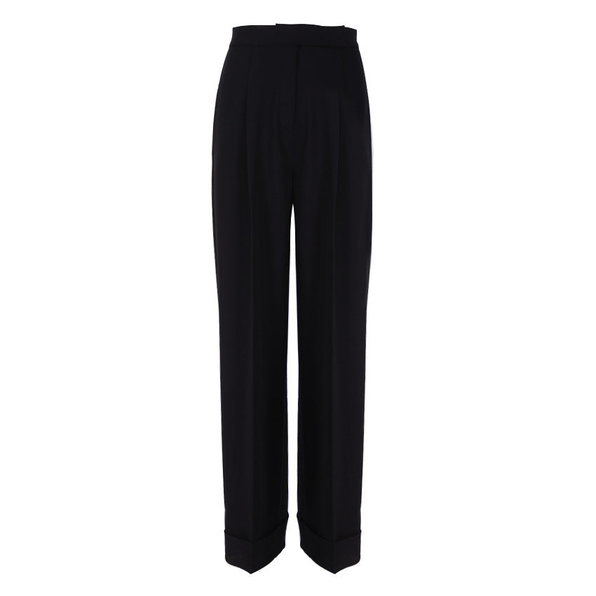Black Mopping Suit Pants Loose High Waist Drooping