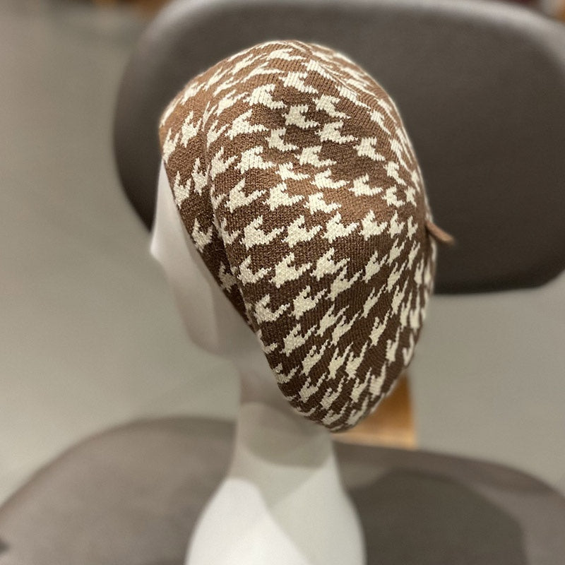 Women's All Match Alpaca Plaid Wool Beret Hat