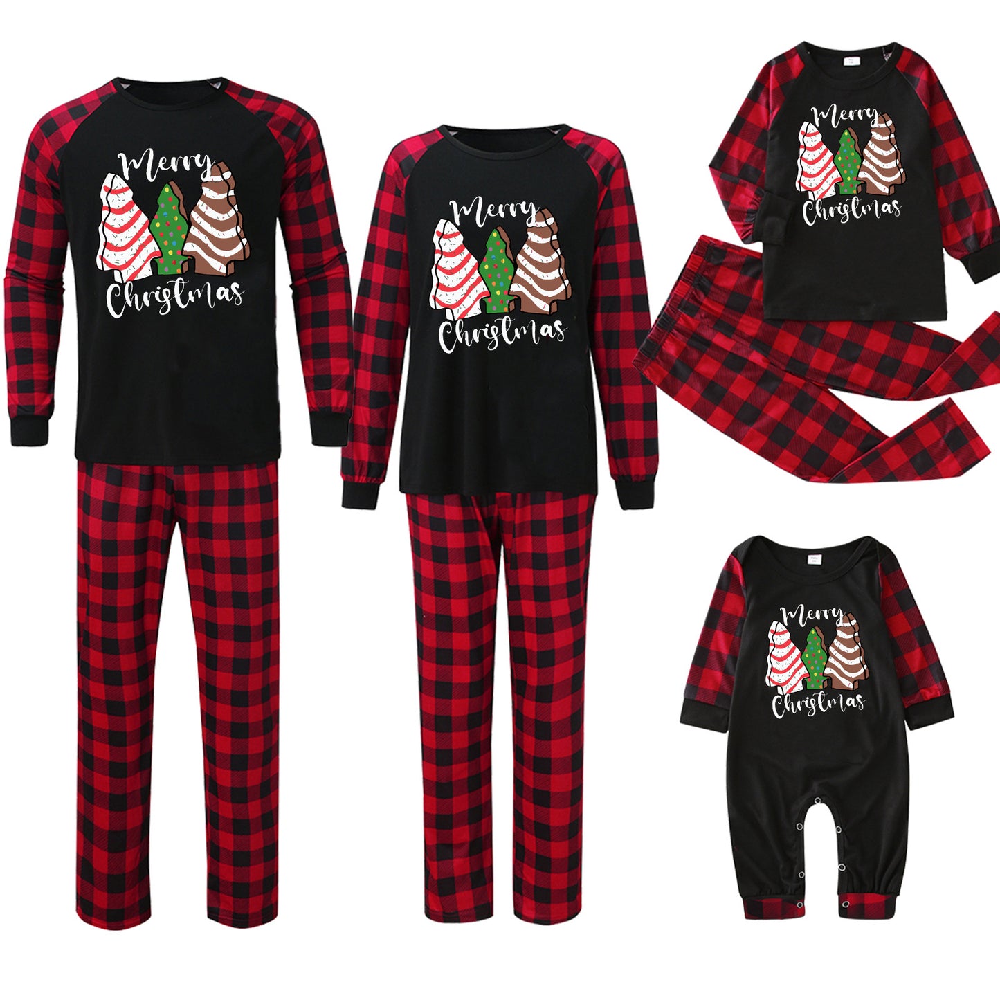 Plaid Stitching Printing Christmas Homewear Parent-child Suit