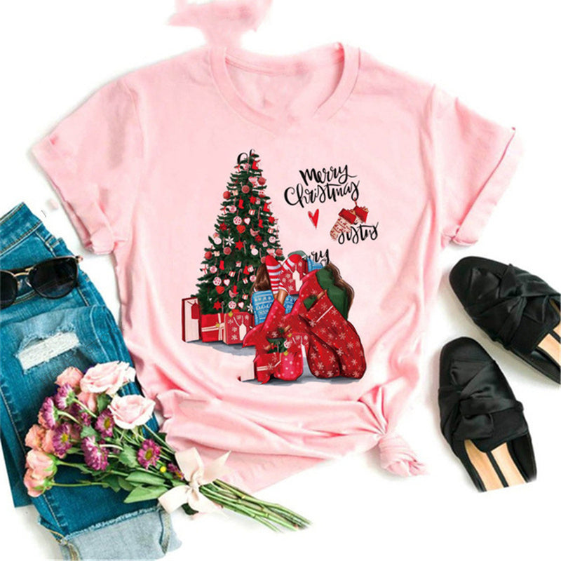 Christmas Print Girlfriends Red T-Shirt