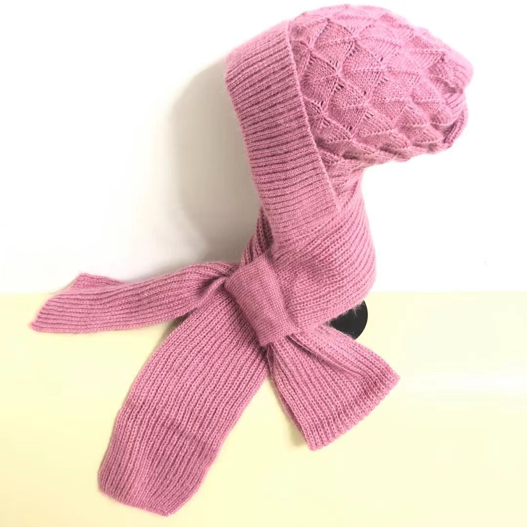 Women's  One-piece Hat With Scarf Warm Thickened Ears Protection  Woolen Cap