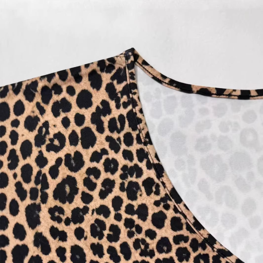 Sexet V-hals Uregelmæssig Flagermusærme Leopardprint Kjole