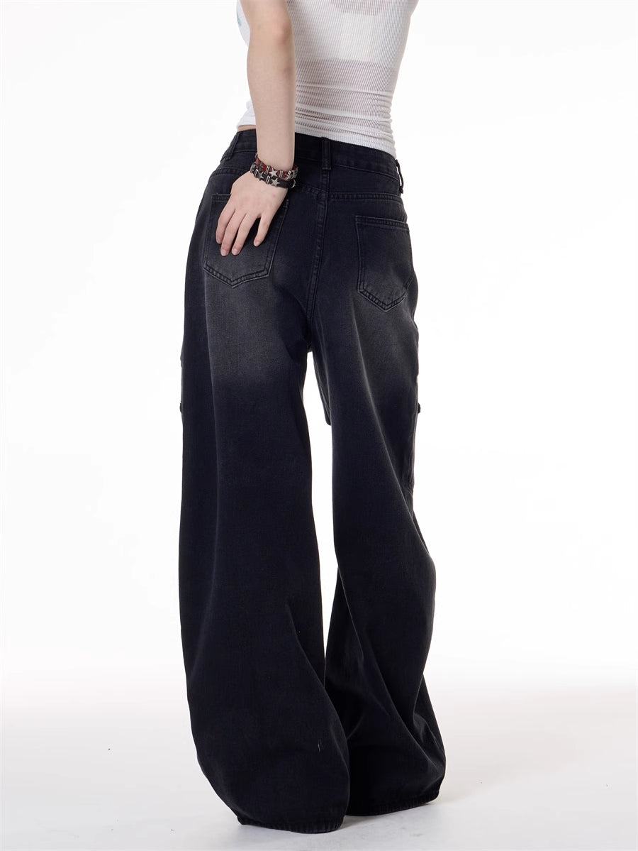 Girl Style Multi-pocket Deconstructive Design Jeans
