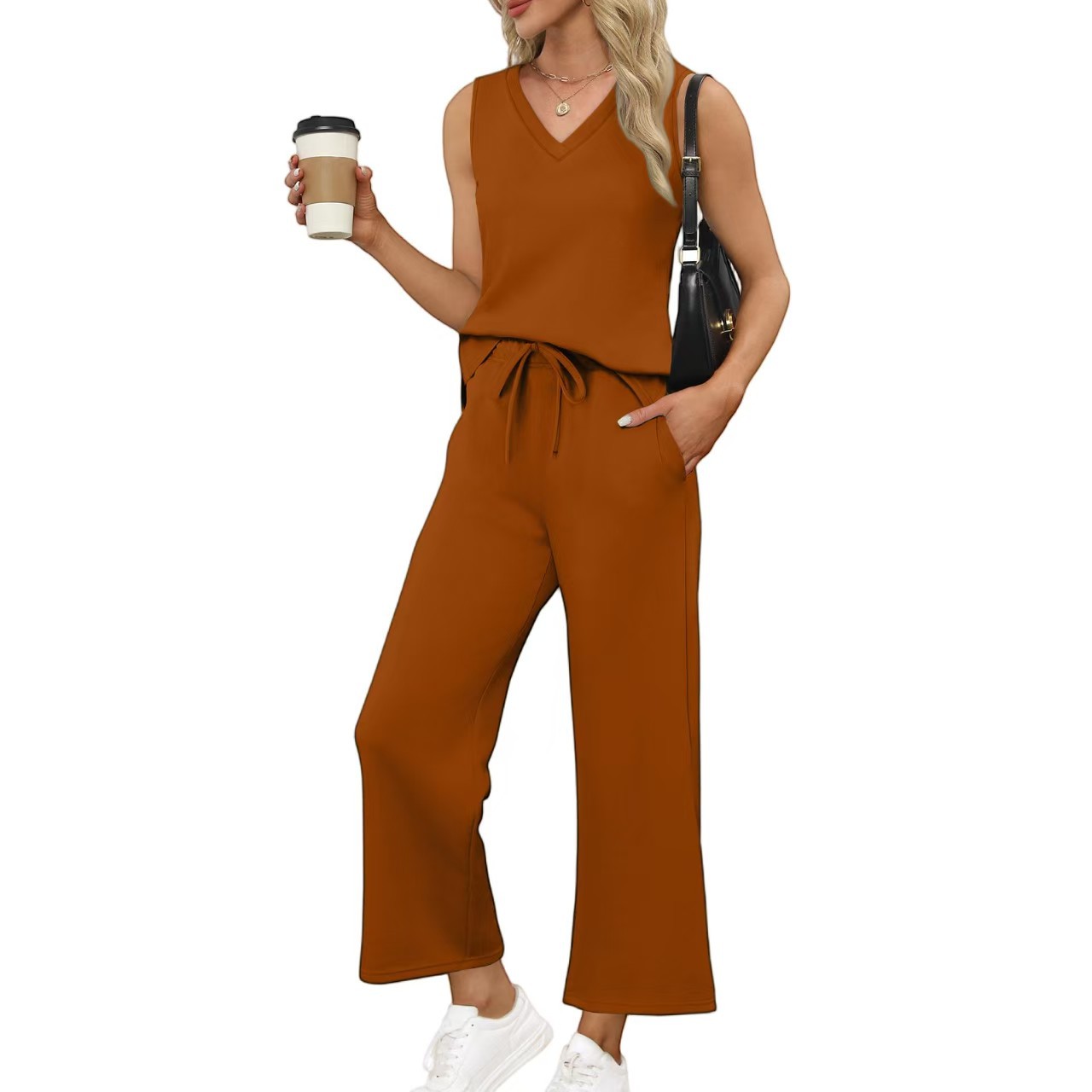 V-neck Vest And Casual Pants Set