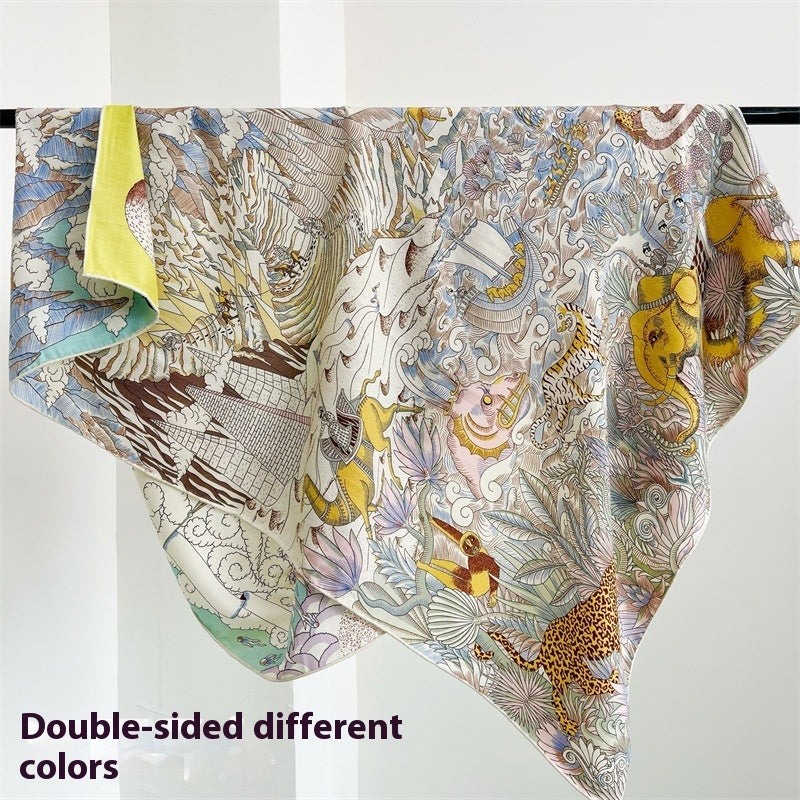 Tropical Rainforest FINSBURY Double-sided Different Color Silk Wool Large Kerchief