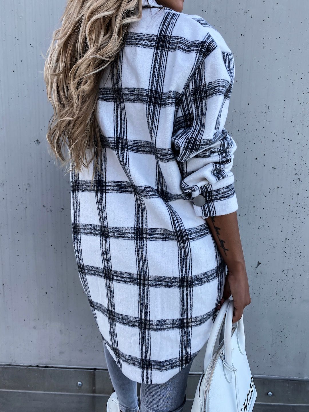 Long Sleeve Plaid Shirt Mid-length Coat