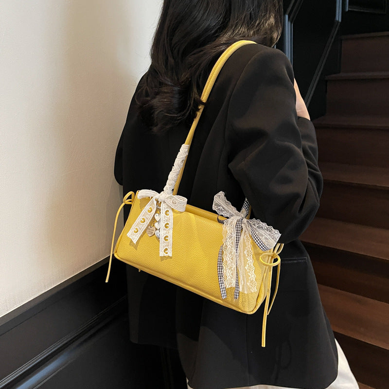 Simplicity Fashionable Bow High-grade One-shoulder Baguette Bag