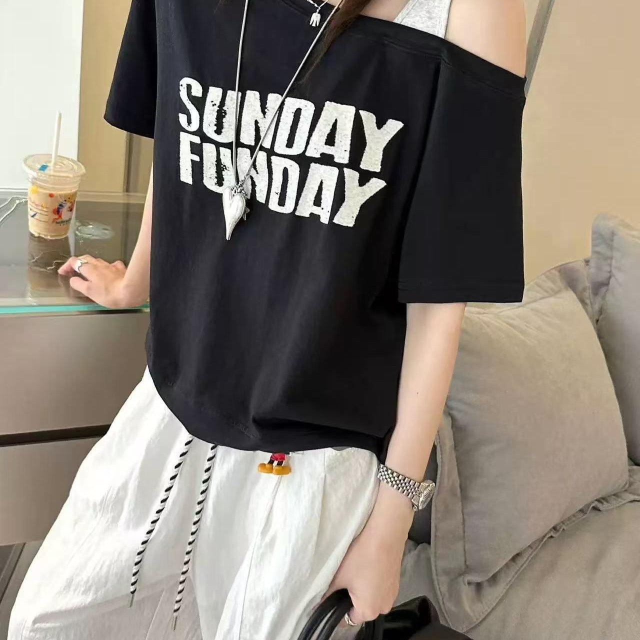 Kortærmet løs, slankende T-shirt-top