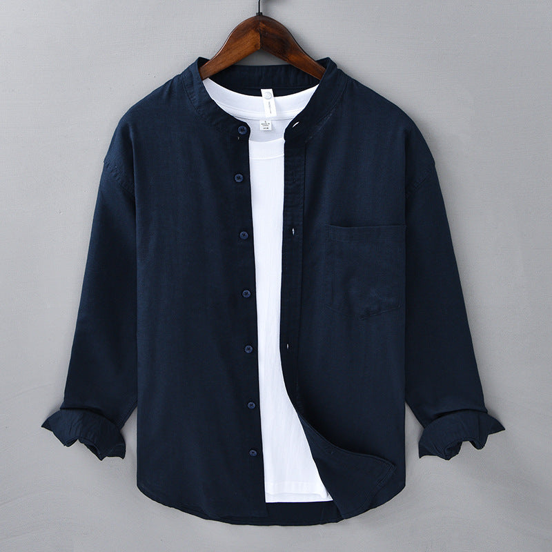 Spring And Summer Long Linen Sleeves Shirt Men's Casual Versatile Stand Collar Cotton And Linen Chinese Style