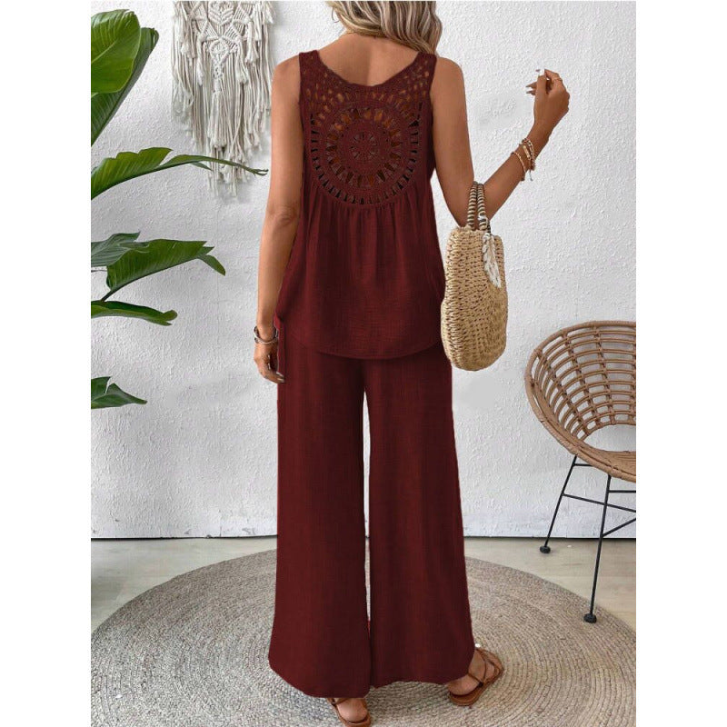 Casual Chic Elegant Floral Set With Hollow-Out Back