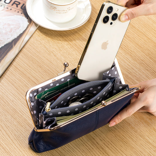 European And American Retro Clip Bag Long Clutch Wallet
