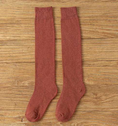 Knee High Brushed Women's Solid Cotton Stockings