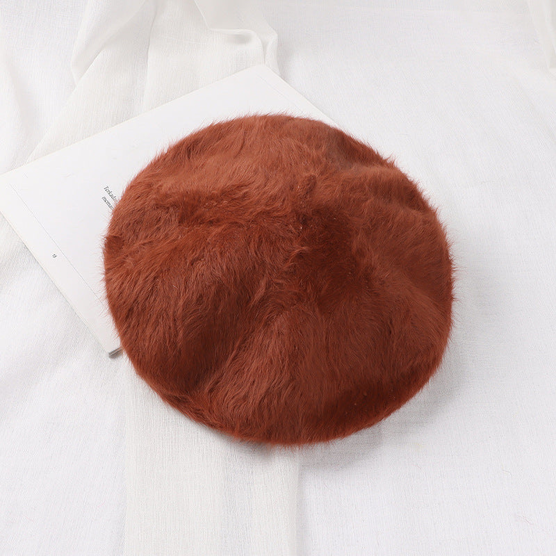Solid Soft Girl Plush Knitted Artist Hat