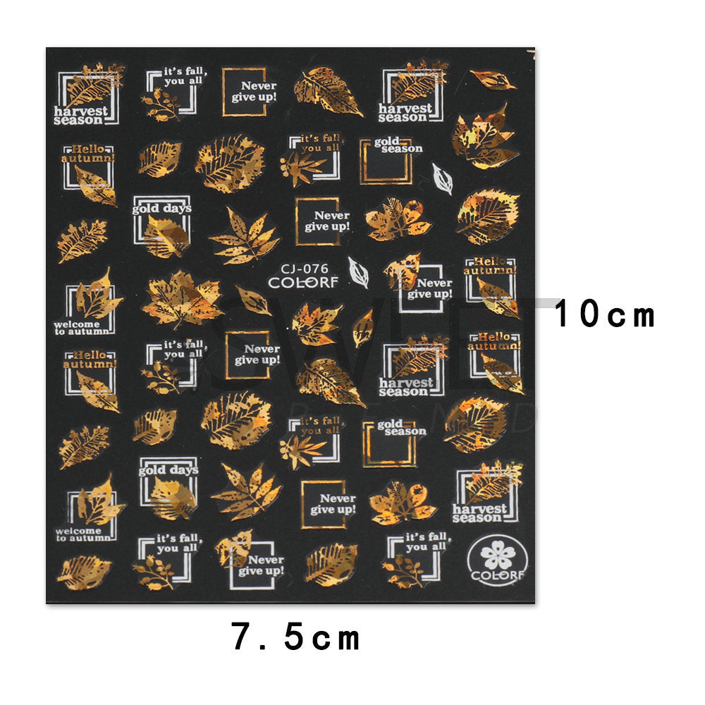 Nail Sticker Laser Golden Maple Leaf Letter Fan 3D