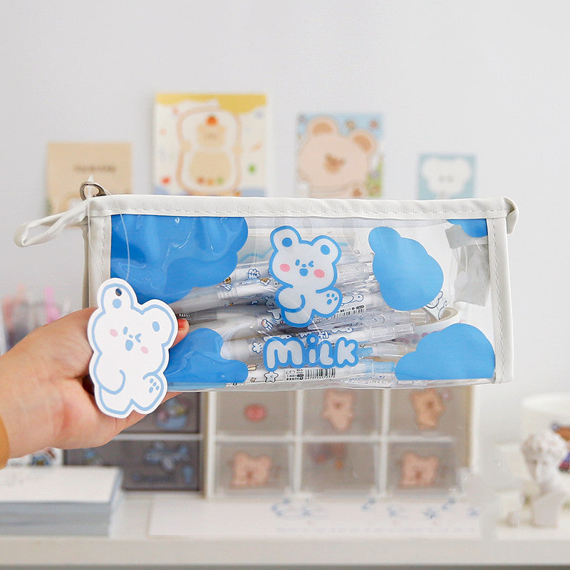 Girls Simple Japanese Large-capacity Storage Bag Transparent Pencil Case