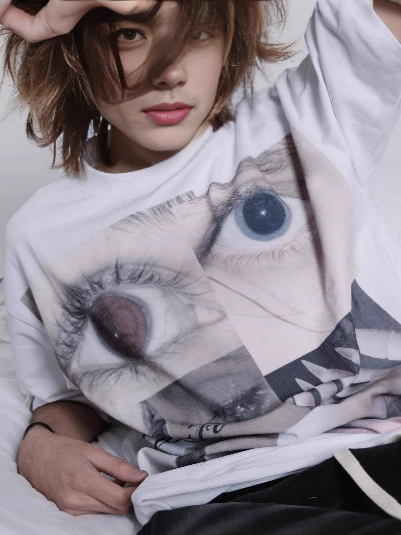 Idle Style Loose Cotton Graffiti Printing Top