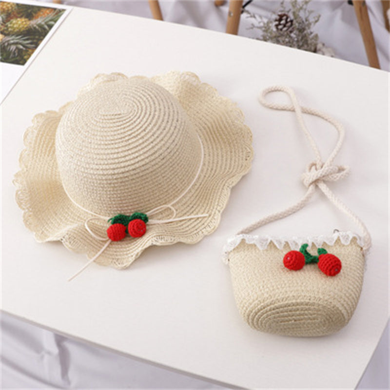 Children's Big Brim Shade Beach Straw Hat Bag