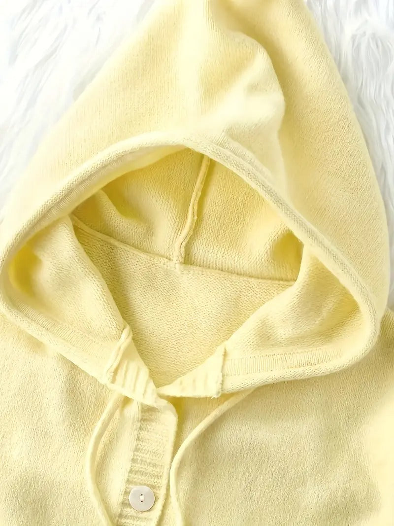 Women's Ivory Yellow Oversized Hooded Cardigan