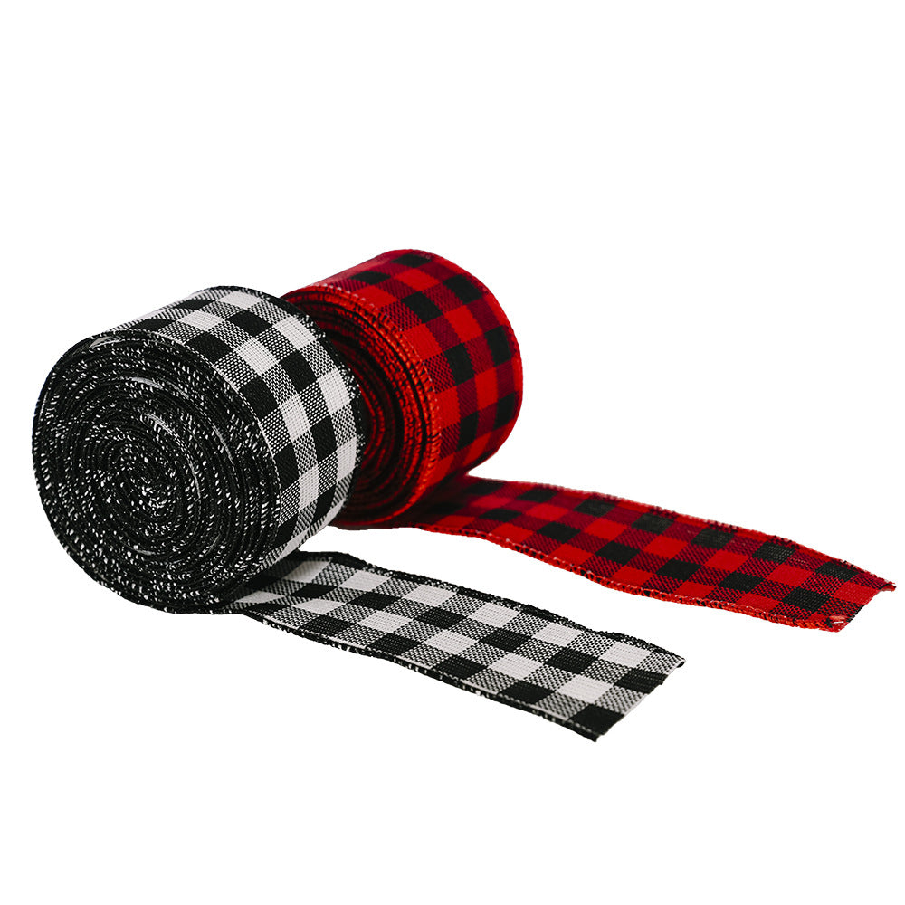 Christmas Black And White Red Lattice Decoration Ribbon