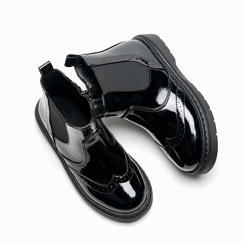 Solid Color Black Girls Short Boots Side Zipper