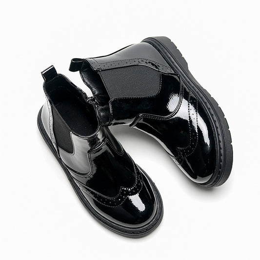 Solid Color Black Girls Short Boots Side Zipper