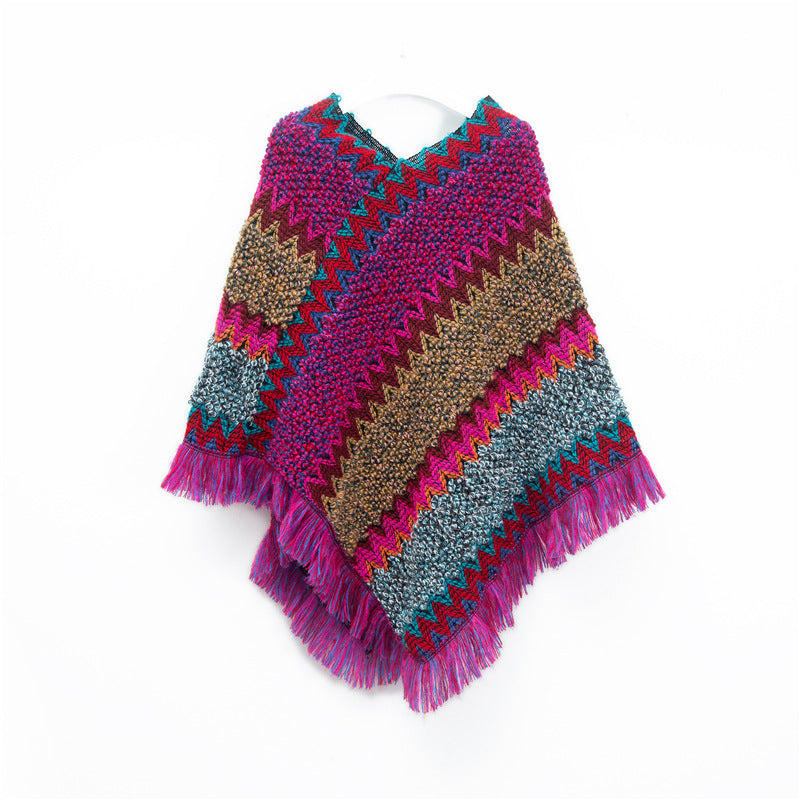 Christmas Women's Red Ethnic Style Pullover Cloak Shawl