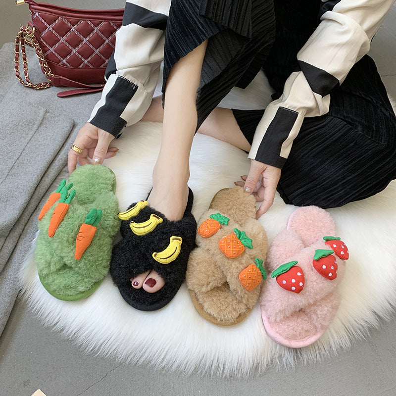 Winter Slippers Women's Outer Wear Cross Lamb Plush Fruit