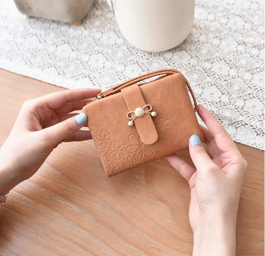 Small Purse Short Style Bow Hand Rope Two Fold Wallet