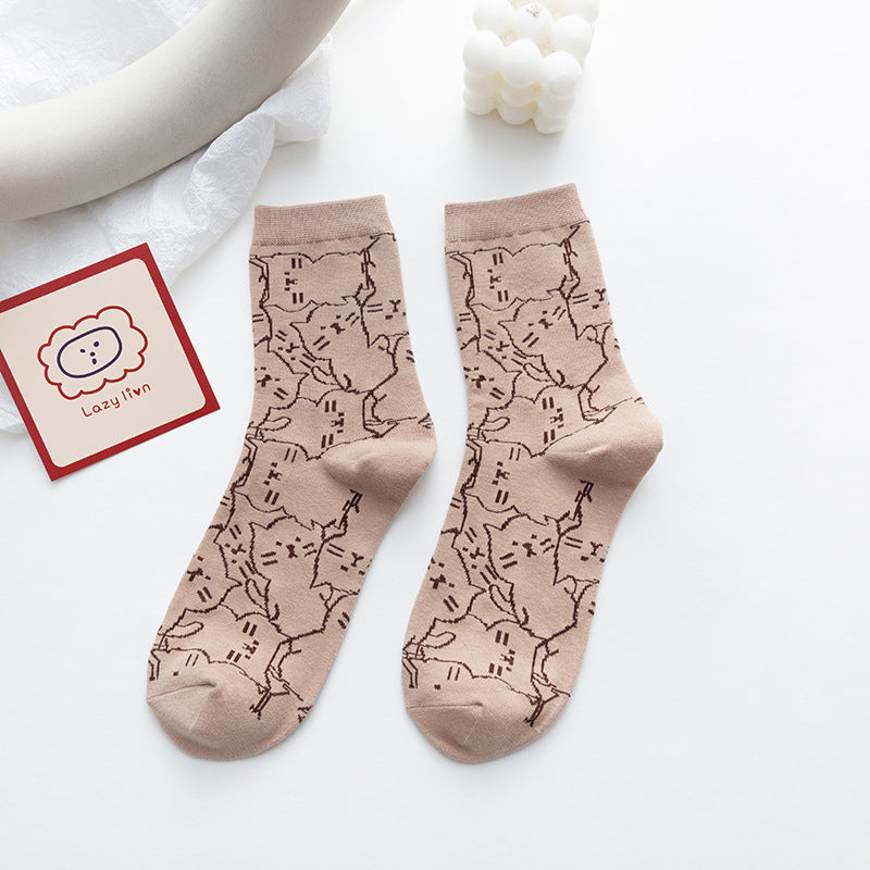 Japanese Cartoon Cartoon Cat Sweet Medium Tube Cotton Socks