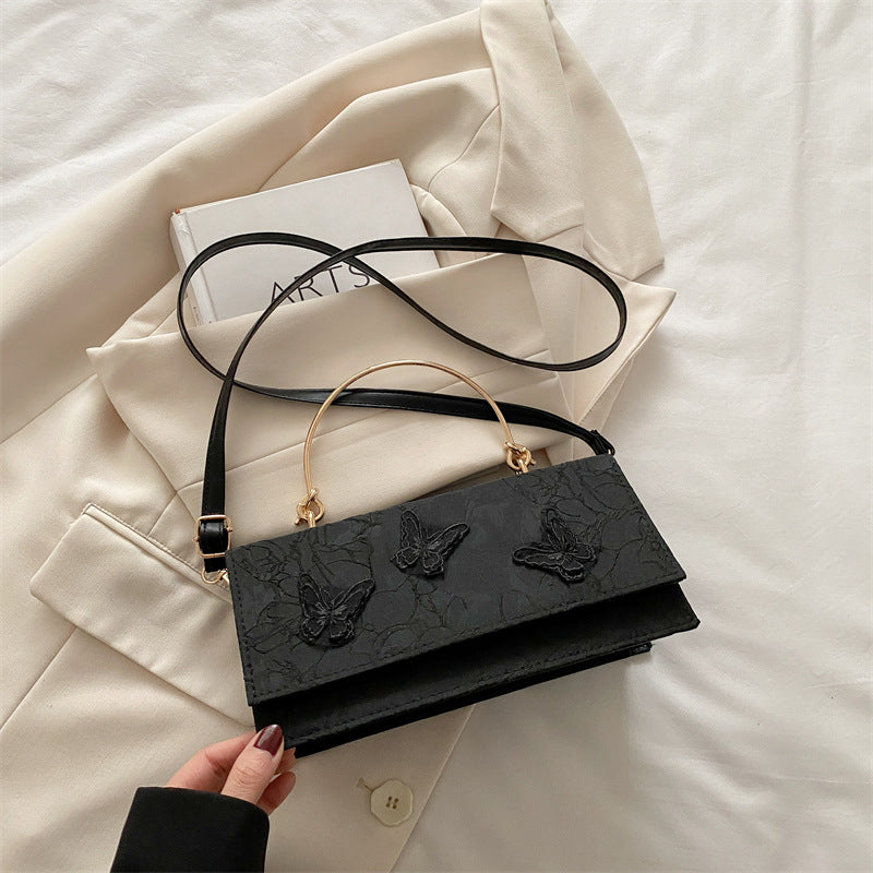 Broderet Sommerfugl Crossbody Bærbar Skuldertaske Firkantet